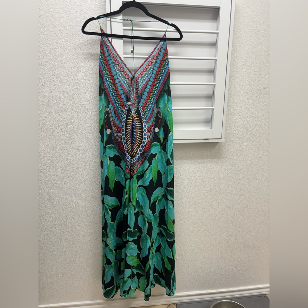 TROPICAL-PRINT MAXI HALTER DRESS - Picture 6 of 6